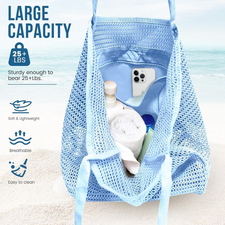 Translation missing: en.Beach Bags or Women, Summer Travel Mesh Tote Bag with Large Inner Pocket, Sandproo Woven Shoulder Handbag Swim Pool Bag, Suit or amily Vacation Essentials