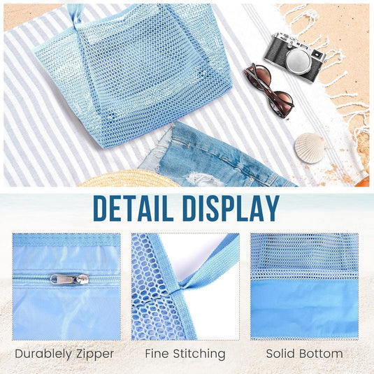Translation missing: en.Beach Bags or Women, Summer Travel Mesh Tote Bag with Large Inner Pocket, Sandproo Woven Shoulder Handbag Swim Pool Bag, Suit or amily Vacation Essentials