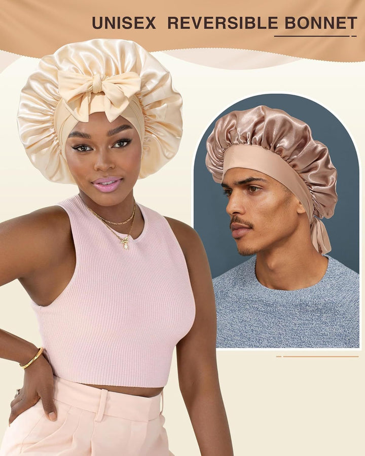 Translation missing: en.2PCS Satin Bonnets Silk Bonnet or Sleeping Women Curly Hair Bonnet with Tie Band Bonnets Sleep Cap
