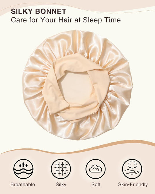 Translation missing: en.2PCS Satin Bonnets Silk Bonnet or Sleeping Women Curly Hair Bonnet with Tie Band Bonnets Sleep Cap