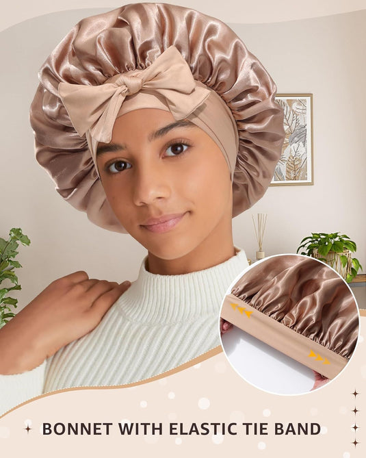 Translation missing: en.2PCS Satin Bonnets Silk Bonnet or Sleeping Women Curly Hair Bonnet with Tie Band Bonnets Sleep Cap
