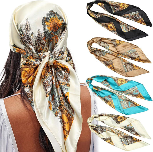 Translation missing: en.35” Satin Large Square Head Scarves - 4PCS Silk Like Neck Scar Hair Sleeping Wraps Satin Silk Scars or Women