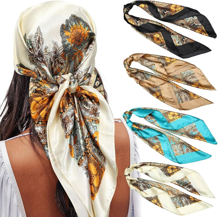 Translation missing: en.35” Satin Large Square Head Scarves - 4PCS Silk Like Neck Scar Hair Sleeping Wraps Satin Silk Scars or Women