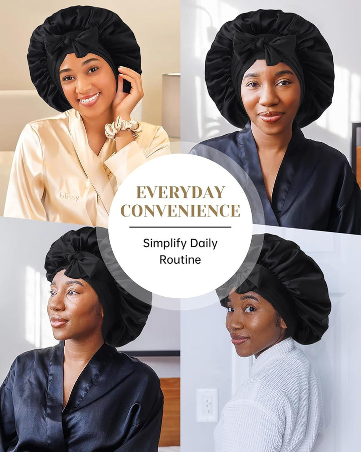 Translation missing: en.100% Mulberry Silk Hair Bonnet or Women Sleeping with Tie Band 19 Momme Silk Sleep Cap Night (US, Alpha, One Size, Black)