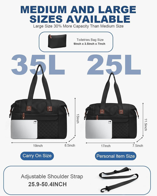 Translation missing: en.Travel Duffle Bag, Waterproof Weekender Overnight Hospital Bags for Women Men with Toiletry Bag Lightweight Carry on Personal Item Duffle Gym Bag for Travel, Airplanes, Sports