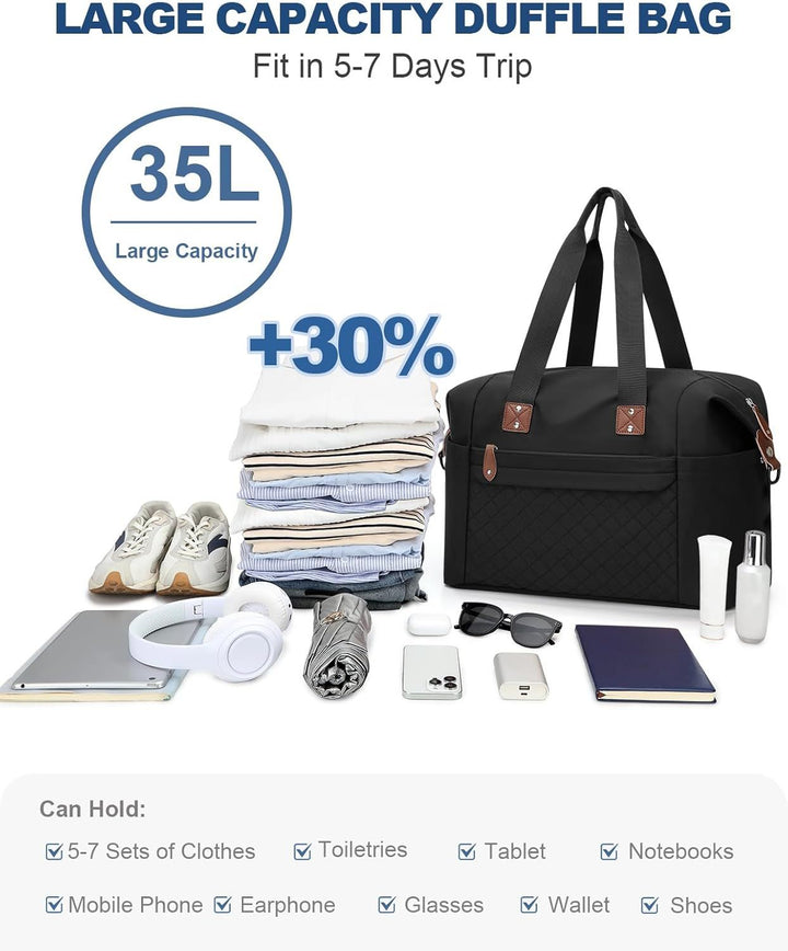 Translation missing: en.Travel Duffle Bag, Waterproof Weekender Overnight Hospital Bags for Women Men with Toiletry Bag Lightweight Carry on Personal Item Duffle Gym Bag for Travel, Airplanes, Sports