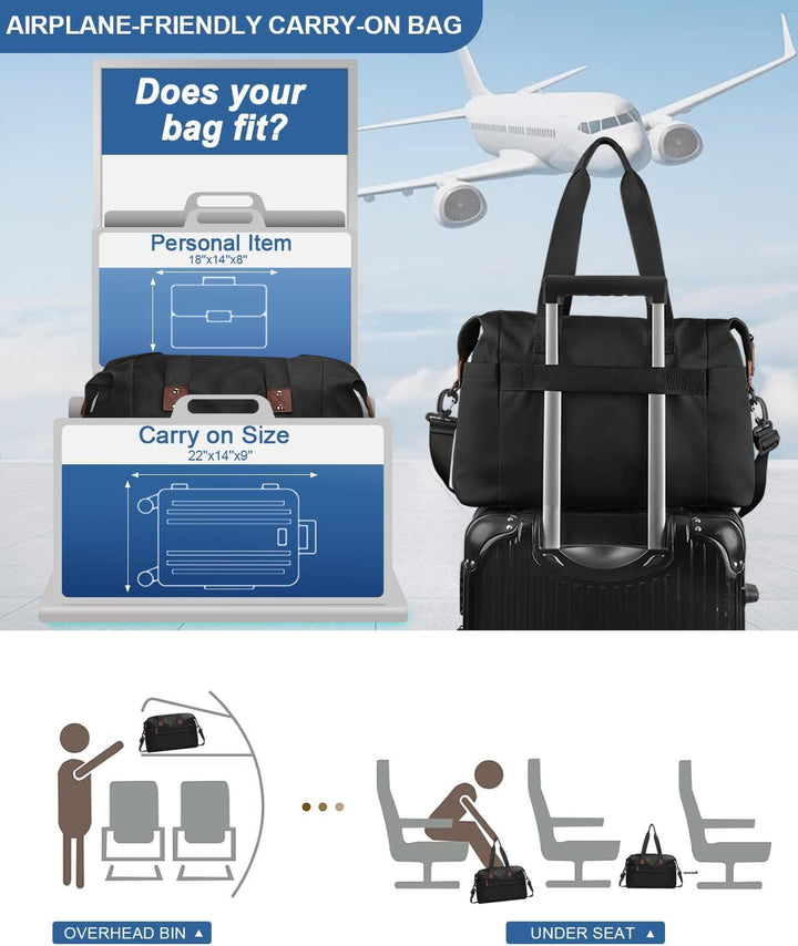 Translation missing: en.Travel Duffle Bag, Waterproof Weekender Overnight Hospital Bags for Women Men with Toiletry Bag Lightweight Carry on Personal Item Duffle Gym Bag for Travel, Airplanes, Sports
