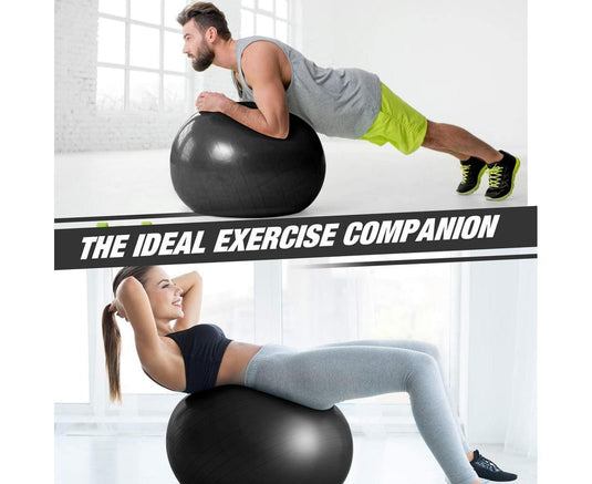 Translation missing: en.Black Anti-Burst Exercise Ball, Fitness &amp; Yoga Ball with Pump - Diametre 65 cm