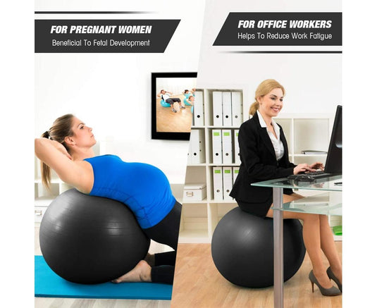 Translation missing: en.Black Anti-Burst Exercise Ball, Fitness &amp; Yoga Ball with Pump - Diametre 65 cm