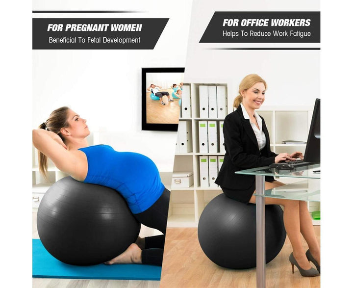 Translation missing: en.Black Anti-Burst Exercise Ball, Fitness &amp; Yoga Ball with Pump - Diametre 65 cm