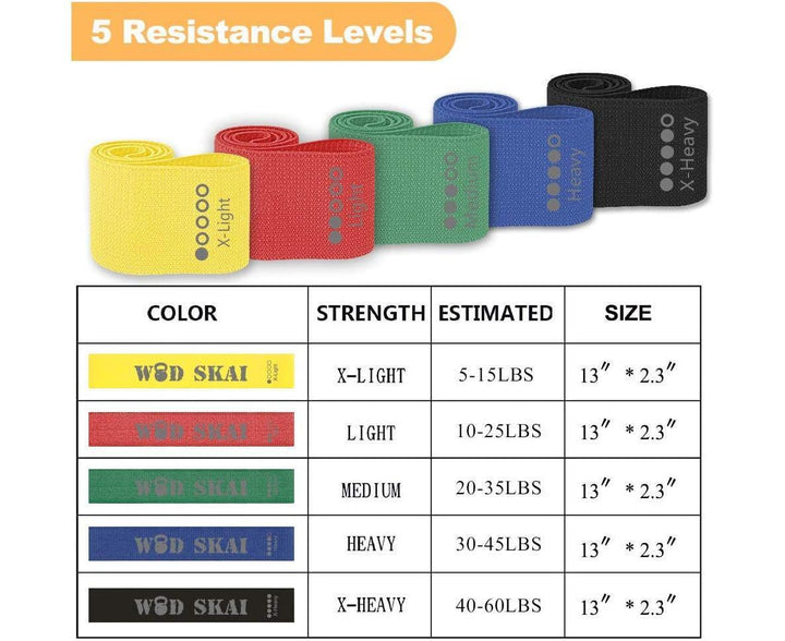 Translation missing: en.Resistance Exercise Fabric Bands, Non-Slip Booty Workout Bands for Legs &amp; Butt and Glutes, 5 Levels Fitness Training Bands