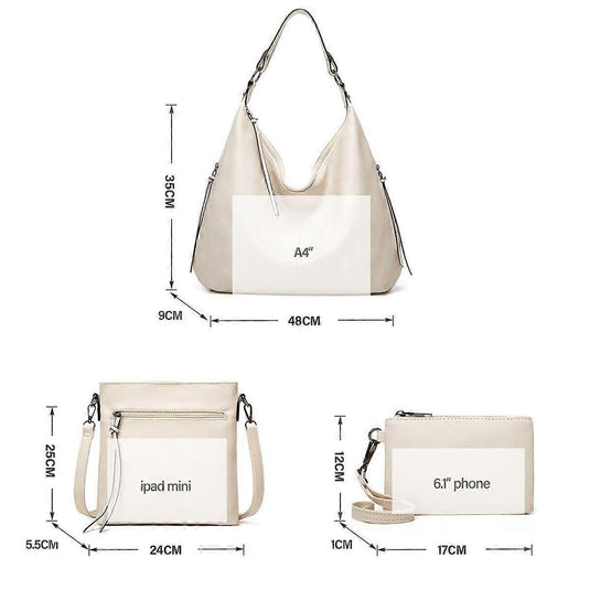 Translation missing: en.Women's Soft Leather Tote Bags 3pcs Fashion Handbag Wallet Shoulder Purse Set