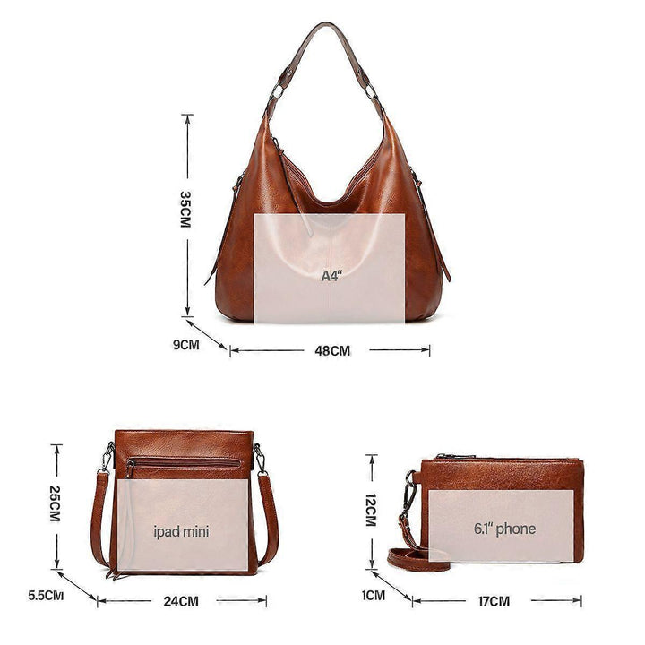 Translation missing: en.Women's Soft Leather Tote Bags 3pcs Fashion Handbag Wallet Shoulder Purse Set