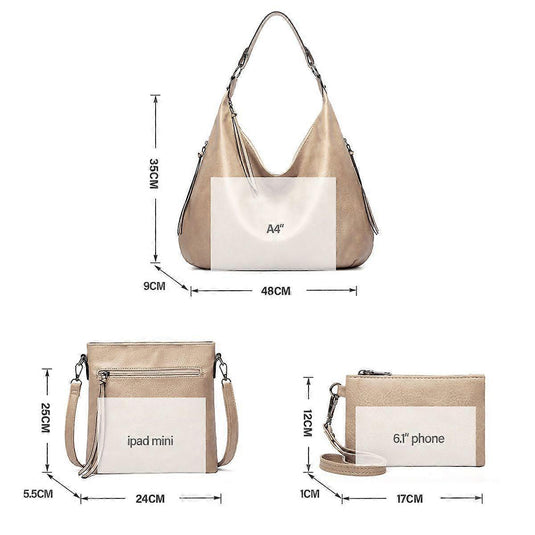 Translation missing: en.Women's Soft Leather Tote Bags 3pcs Fashion Handbag Wallet Shoulder Purse Set