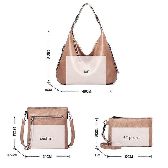Translation missing: en.Women's Soft Leather Tote Bags 3pcs Fashion Handbag Wallet Shoulder Purse Set