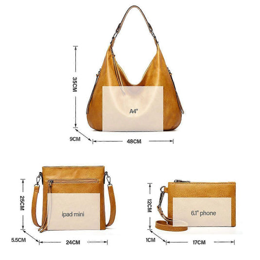 Translation missing: en.Women's Soft Leather Tote Bags 3pcs Fashion Handbag Wallet Shoulder Purse Set
