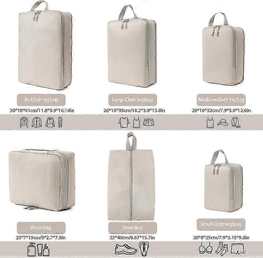 Translation missing: en.6pcs Packing Cubes Set Compression Bags &amp; Organizers for Travel Suitcases