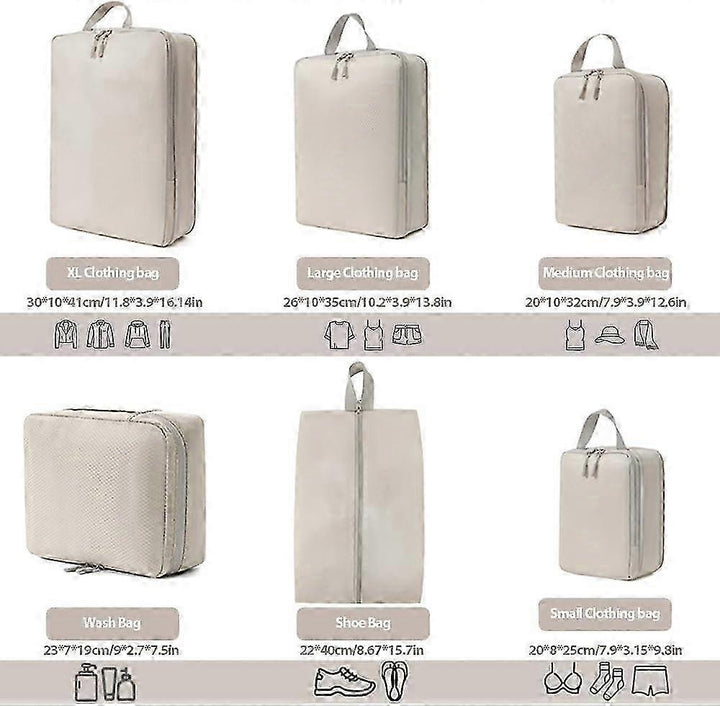 Translation missing: en.6pcs Packing Cubes Set Compression Bags &amp; Organizers for Travel Suitcases