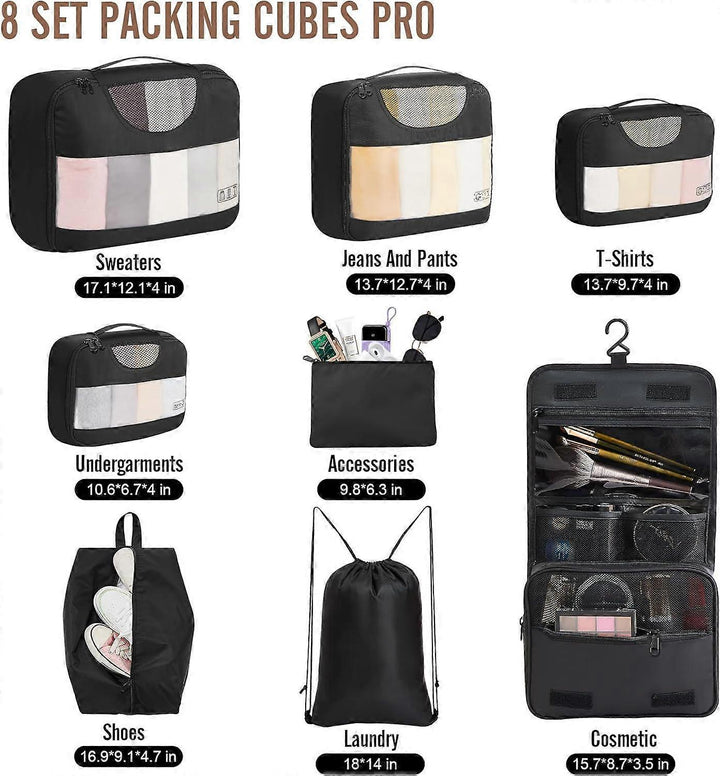 Translation missing: en.8pcs Travel Packing Cubes Set Suitcase Organizer for Travel Essentials