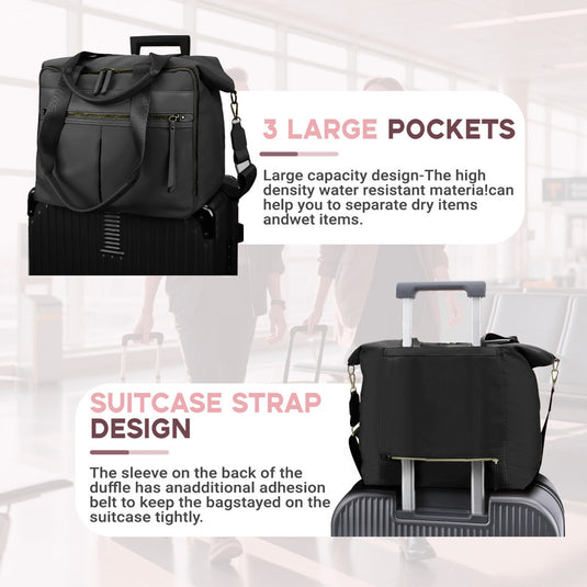 Translation missing: en.Travel Bag - Women's Travel Bag - Sports &amp; Fitness Bag - Yoga Bag - Sports Bag - Carry-On Luggage - Waterproof &amp; Durable - 40x21x34 cm - Dry/Wet Separation Luggage - Weekend Bag - black