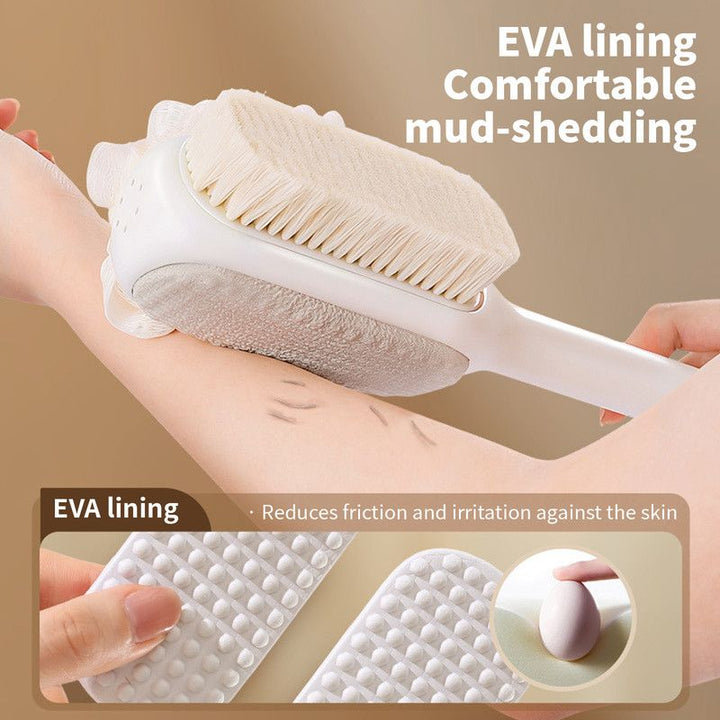 Translation missing: en.3-in-1 Multi-Functional Long-Handled Body Scrub Brush: Bath Sponge + Soft-Bristle Brush + Washcloth All-in-One, Home Exfoliating Bath Brush, Back Scrubber—White