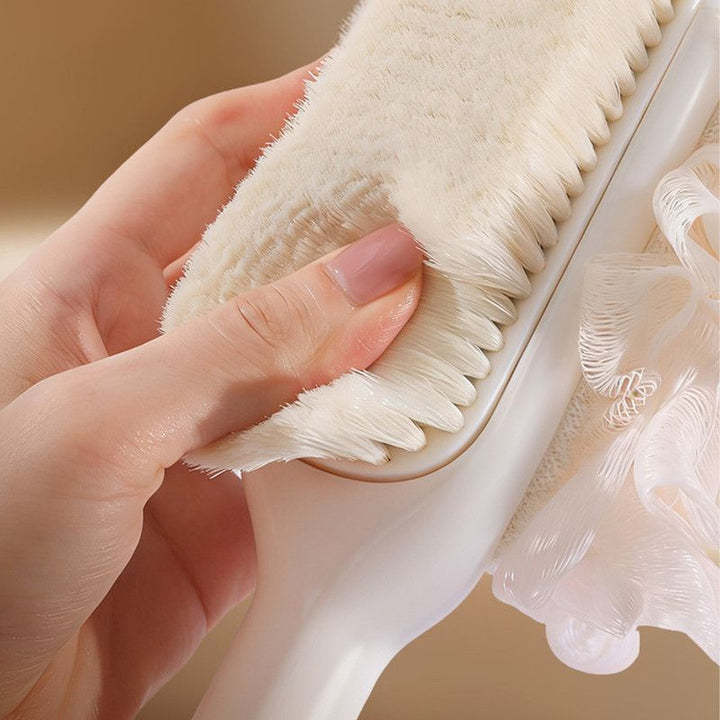 Translation missing: en.3-in-1 Multi-Functional Long-Handled Body Scrub Brush: Bath Sponge + Soft-Bristle Brush + Washcloth All-in-One, Home Exfoliating Bath Brush, Back Scrubber—White