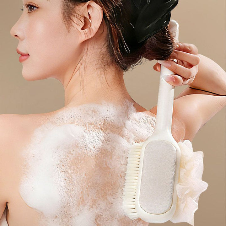 Translation missing: en.3-in-1 Multi-Functional Long-Handled Body Scrub Brush, Combining Bath Sponge + Soft-Bristle Brush + Washcloth in One, Home Exfoliating Bath Brush, Back Scrubber - Pink
