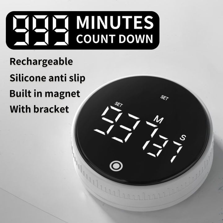 Translation missing: en.Rotating Digital Kitchen Timer, 999-Minute LED Display Timer with Magnetic Back &amp; Stand, Type-C, for Studying and Exercising—White