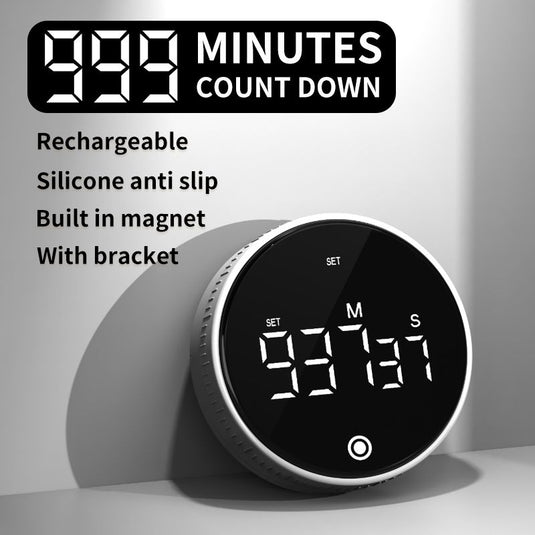 Translation missing: en.Rotating Digital Kitchen Timer, 999-Minute LED Display Timer with Magnetic Back &amp; Stand, Type-C, for Studying and Exercising—White