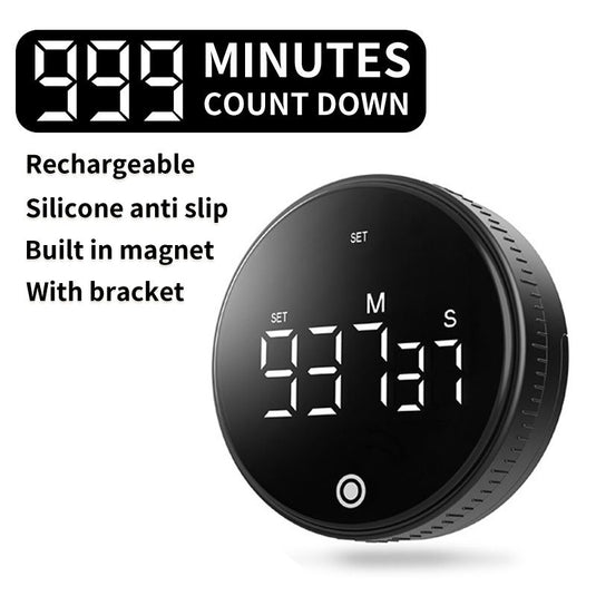 Translation missing: en.Rotating Digital Kitchen Timer, 999-Minute LED Display Timer with Magnetic Back &amp; Stand, Type-C, for Studying and Exercising—Black