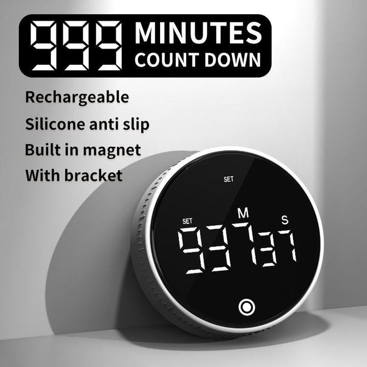 Translation missing: en.Rotating Digital Kitchen Timer, 999-Minute LED Display Timer with Magnetic Back &amp; Stand, Type-C, for Studying and Exercising—Black