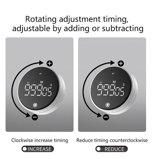 Translation missing: en.Rotating Digital Kitchen Timer, 999-Minute LED Display Timer with Magnetic Back &amp; Stand, Type-C, for Studying and Exercising—Black