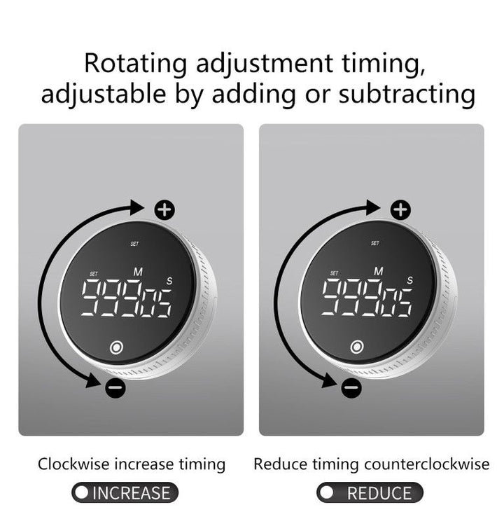 Translation missing: en.Rotating Digital Kitchen Timer, 999-Minute LED Display Timer with Magnetic Back &amp; Stand, Type-C, for Studying and Exercising—Black