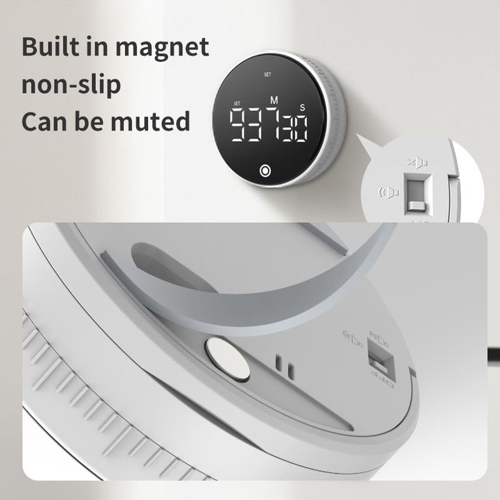 Translation missing: en.Rotating Digital Kitchen Timer, 999-Minute LED Display Timer with Magnetic Back &amp; Stand, Type-C, for Studying and Exercising—Black