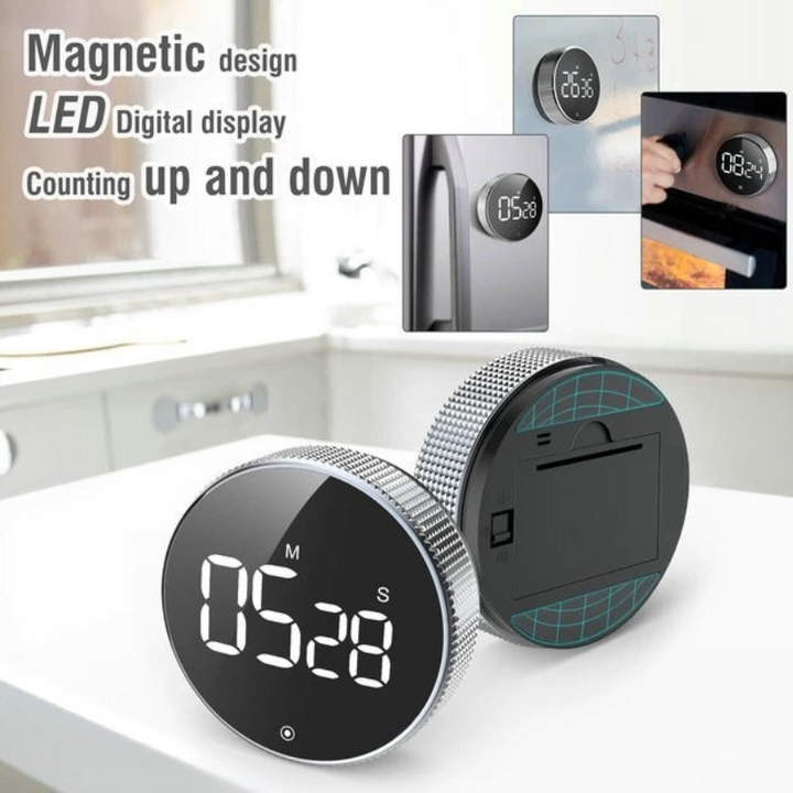 Translation missing: en.Rotating Magnetic Digital Timer, LCD Display Kitchen Timer with 3 Volume Levels, for Cooking, Studying, and Office Use—Black