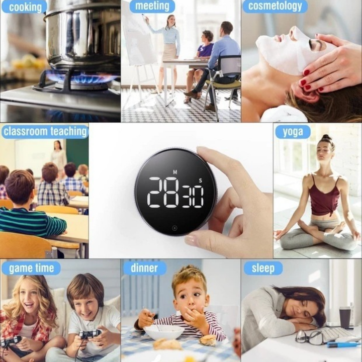 Translation missing: en.Rotating Magnetic Digital Timer, LCD Display Kitchen Timer with 3 Volume Levels, for Cooking, Studying, and Office Use—Black