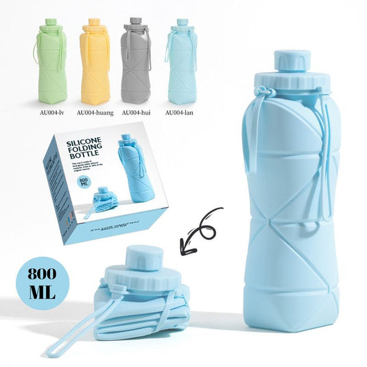 Translation missing: en.800ml Large-Capacity Food-Grade Silicone Collapsible Water Cup, Portable Outdoor High-Temperature Resistant Water Bottle, Travel &amp; Camping Compressible Water Bottle, Travel Water Cup - Blue