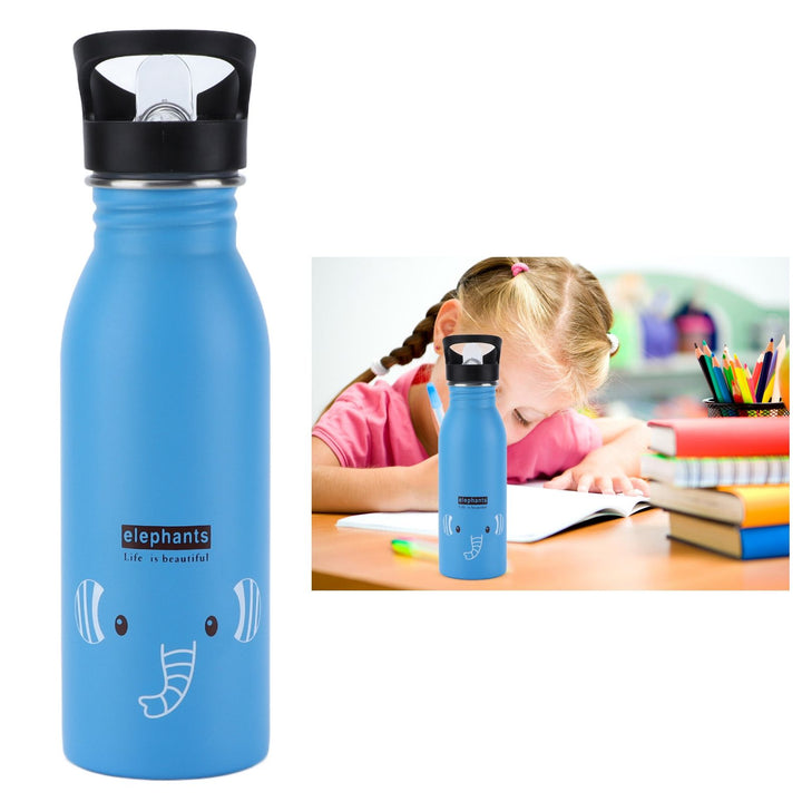 Translation missing: en.Stainless Steel Sport Water Bottle 500ml Cute Vacuum Insulated Water Bottle with Sucking Mouth for Outdoor SportsBlue Elephant