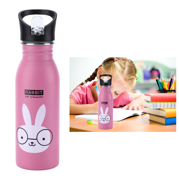 Translation missing: en.Stainless Steel Sport Water Bottle 500ml Cute Vacuum Insulated Water Bottle with Sucking Mouth for Outdoor SportsPink Bunny