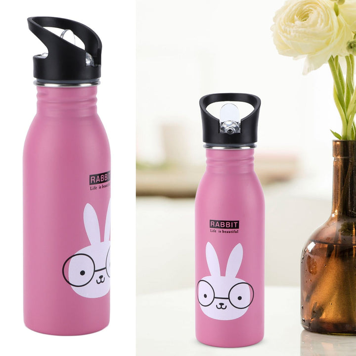 Translation missing: en.Stainless Steel Sport Water Bottle 500ml Cute Vacuum Insulated Water Bottle with Sucking Mouth for Outdoor SportsPink Bunny