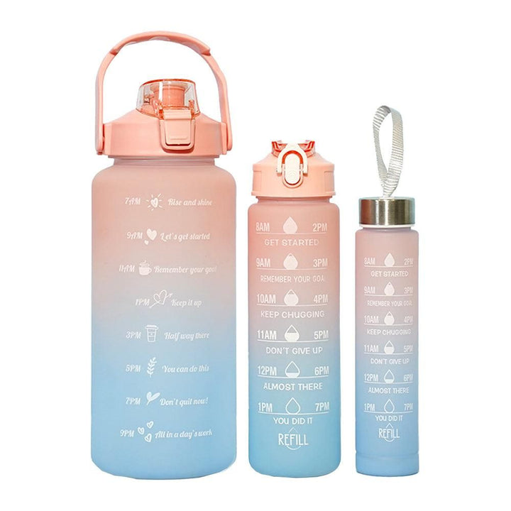 Translation missing: en.3-Piece Set Gradual-Color Motivational Water Bottles Set Sports Drinking Bottle with Time Markings Pink