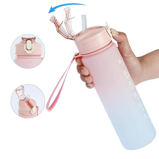 Translation missing: en.3-Piece Set Gradual-Color Motivational Water Bottles Set Sports Drinking Bottle with Time Markings Pink