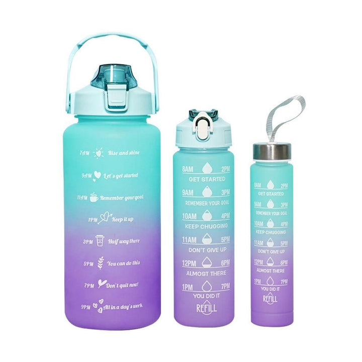 Translation missing: en.3-Piece Set Gradual-Color Motivational Water Bottles Set Sports Drinking Bottle with Time Markings Pink