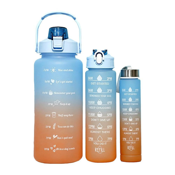Translation missing: en.3-Piece Set Gradual-Color Motivational Water Bottles Set Sports Drinking Bottle with Time Markings Pink