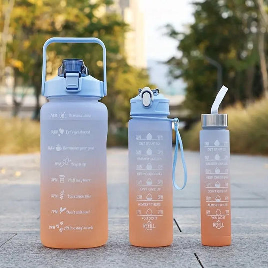 Translation missing: en.3-Piece Set Gradual-Color Motivational Water Bottles Set Sports Drinking Bottle with Time Markings Orange