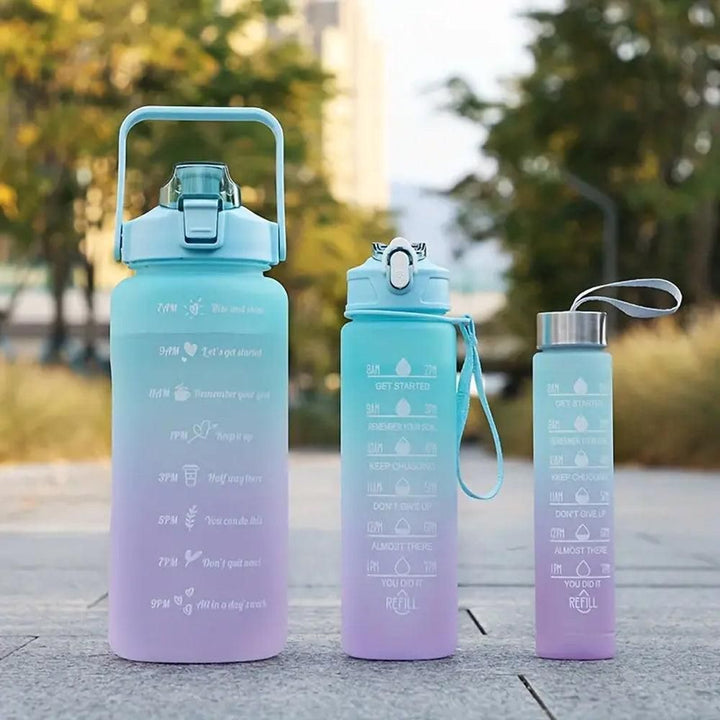 Translation missing: en.3-Piece Set Gradual-Color Motivational Water Bottles Set Sports Drinking Bottle with Time Markings Purple