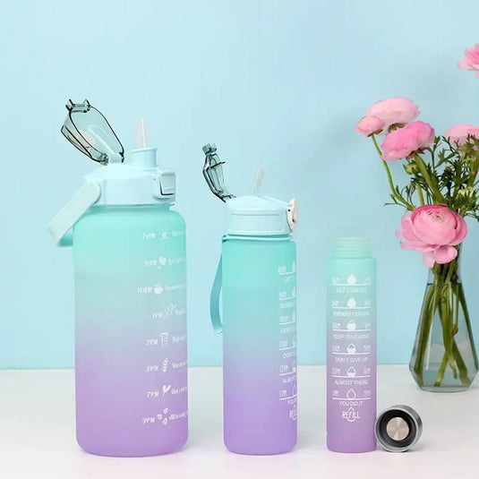Translation missing: en.3-Piece Set Gradual-Color Motivational Water Bottles Set Sports Drinking Bottle with Time Markings Purple