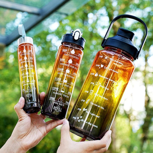 Translation missing: en.3-Piece Set Motivational Water Bottles Set Sports Drinking Bottle with Time Markings Black