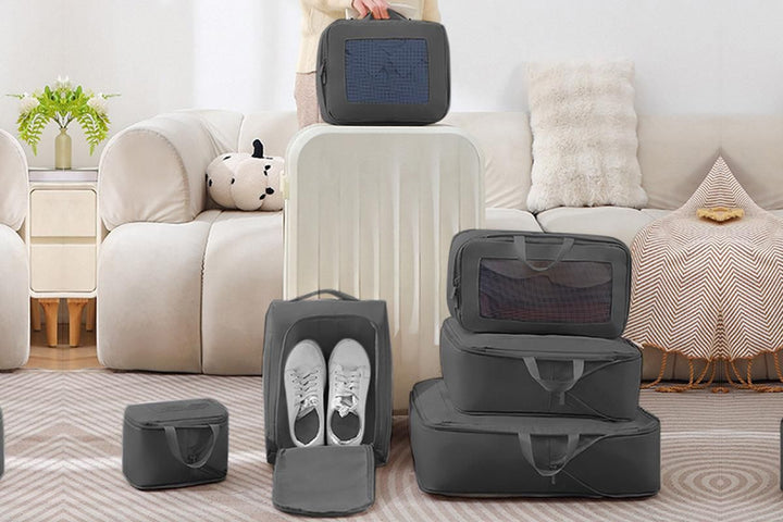 Translation missing: en.7 Set Compression Packing Cubes for Travel Luggage Organizer Bags for Travel Accessories - Black