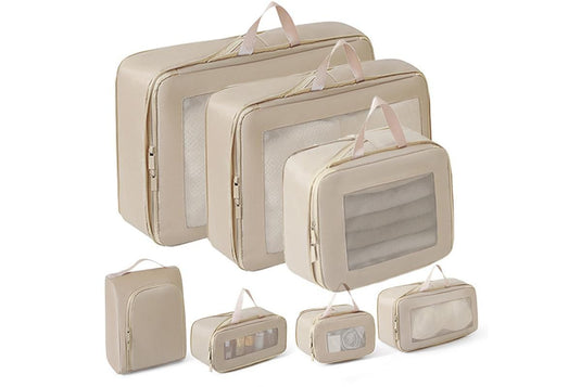 Translation missing: en.7 Set Compression Packing Cubes for Travel Luggage Organizer Bags for Travel Accessories - Khaki